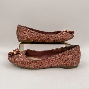 SPERRY Burgundy & Gold Glitter Sparkle Slip-On Tassel Flats | Size 6.5